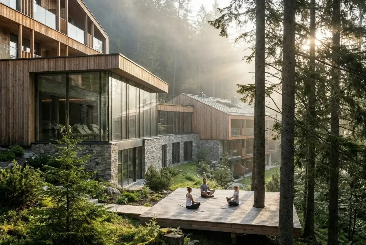 Yoga Hotel mit TErasse für Yoga und Meditation in der Natur Waldspa